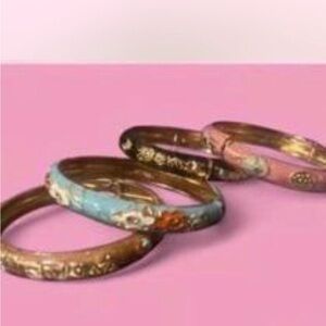 Floral Enamel Bangle Set - Pink and Blue